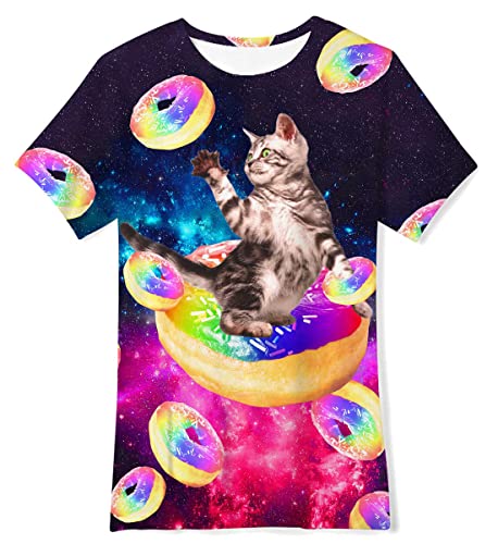 kids4ever T Shirt Jungen Galaxie Katze Design T-Shirt Kinder 3D Druck T-Shirts Star Cat Bunte Tshirt Coole Rundhals Sommer Tops für Mädchen 13 Jahre von kids4ever