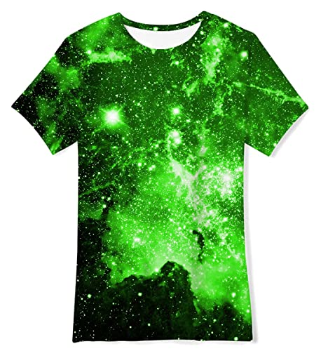 kids4ever Tshirt Jungen Mädchen 3D Druck T-Shirt Kinder Grüne Galaxie Kurzarm T-Shirts Coole Rundhals Kurzen Ärmeln für Teenager Sommer Tops 13 Jahre von kids4ever