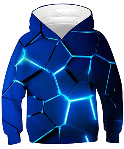 kids4ever Unisex Kinder 3D Blau Geometry Gedruckt Hoodie Kapuzenpullover Lässige Mädchen Jungen Kapuzenpulli Langarm Kapuze ​Pulli Pullover Winter Kapuzen Sweatshirt mit Tasche Alter 6-7 von kids4ever