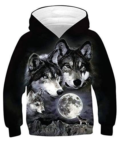 kids4ever Unisex Kinder 3D Wolf Gedruckt Hoodie Kapuzenpullover Lässige Mädchen Jungen Langarm Pulli Pullover Winter Kapuzen Sweatshirt mit Tasche Alter 6-7 von kids4ever