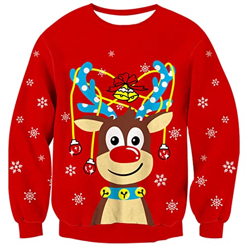 kids4ever Mädchen Weihnachtspullover Lustige Rentier Rudolph Pullover Sweatshirt Langarm Rundhals Weihnachtspulli Rot Christams Sweater 11-12 Jahre von kids4ever