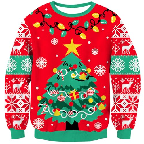 kids4ever Unisex Kinder Weihnachtspullover Weihnachtsbaum Grafik Strickpullover Warm Langarm Gestricktes Pullover Sweater für Jungen Mädchen Rot 7-8 Jahre von kids4ever