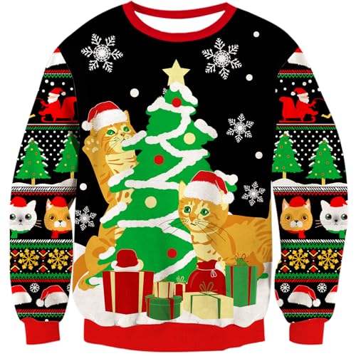 kids4ever Weihnachtspullover Damen Katze Ugly Christmas Sweater Frauen Lustige Weihnachts Strickpullover Winter Weihnachtspulli Herren M von kids4ever