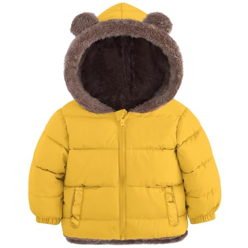 kids4ever Winterjacke Baby Mädchen Winterjacke Mantel Niedlich Plüsch Bärenohren Jacke Kapuzenjacke mit Reißverschluss Gelb für Kleinkinder 6-12 Monate von kids4ever