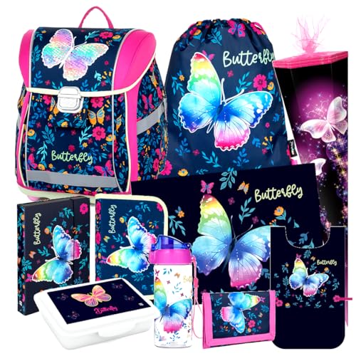 Butterfly Schulranzen RANZEN Tornister 10 Teile Set Federmappe Schultüte 85 cm Schmetterling mit Sticker-von-Kids4shop von kids4shop