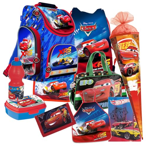 Disney Cars Auto 10 Teile Set Schulranzen Ranzen Schultüte 85 cm Federmappe Tasche Tornister mit Sticker-von-Kids4shop von kids4shop