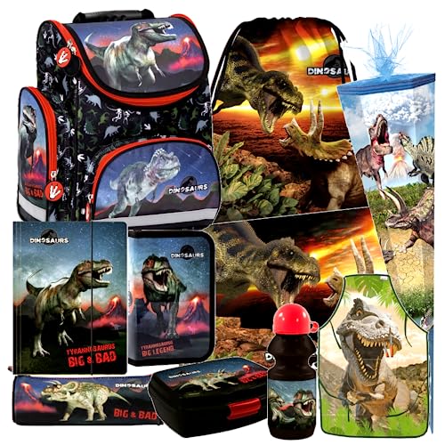 Dinosaurier Dino T-Rex 10 Teile Set SCHULRANZEN Ranzen Tasche TORNISTER SCHULTÜTE 85 cm Federmappe mit Sticker-von-Kids4shop Schulrucksack von kids4shop