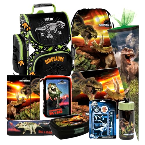 Dinosaurier Dino T-Rex 10 Teile Set Schulranzen Ranzen Tasche TORNISTER SCHULTÜTE 85 cm Federmappe mit Sticker-von-Kids4shop Schulrucksack von kids4shop