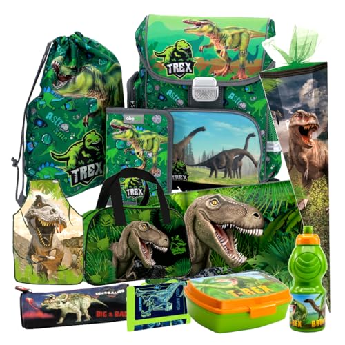 Dinosaurier Dino T-Rex 11 Teile Set Schulranzen Ranzen Federmappe Schultüte 85 cm Tornister Sporttasche mit Sticker-von-Kids4shop Ma von kids4shop