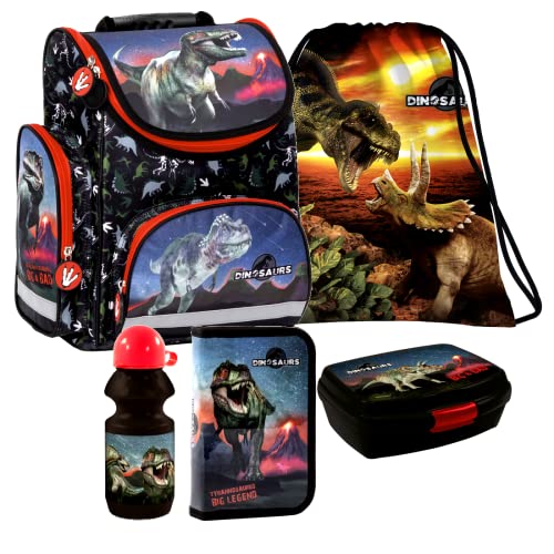 Dinosaurier Dino T-Rex SCHULRANZEN Ranzen Tornister 5 tlg Set Tasche Federmappe mit Sticker-von-Kids4shop von kids4shop