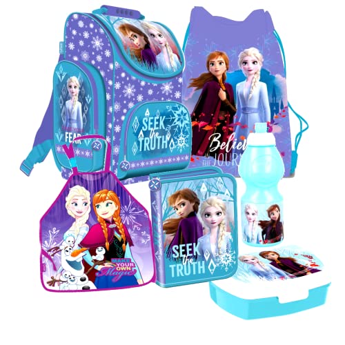 Disney Frozen Eiskönigin Schulranzen Tornister Schulrucksack Schultasche Set 6 Teilig Inkl. Sticker-von-Kids4shop Blau von kids4shop