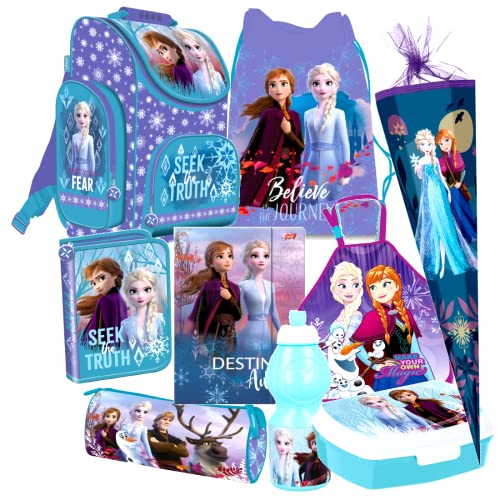 Frozen Die Eiskönigin 9 Teile Set Schulranzen Ranzen Federmappe Tasche Tornister Schultüte 85 cm mit-Sticker-von-Kids4shop Blau von kids4shop