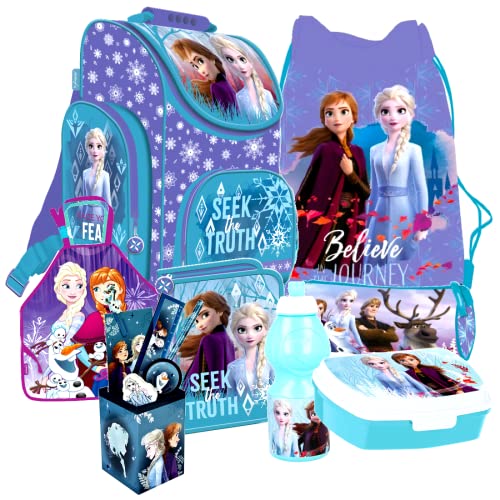 Frozen die Eiskönigin 2 II Anna Elsa Olaf 8 Teile Set SCHULRANZEN SCHULRUCKSACK RUCKSACK RANZEN TORNISTER TASCHE mit-Sticker-von-Kids4shop Federmappe von kids4shop