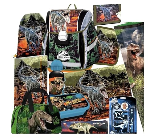 Jurassic World Dinosaurier Dino T-Rex 12 Teile Set SCHULRANZEN RANZEN FEDERMAPPE TASCHE Tornister Schultüte 85 cm mit Sticker-von-Kids4shop von kids4shop