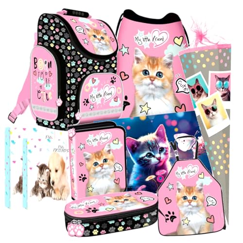 Katze Cat 10 Teile Set Schulranzen RANZEN Federmappe Tasche Tornister Schultüte mit Sticker-von-Kids4shop von kids4shop