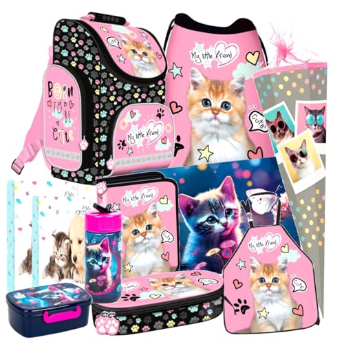 Katze Cat 11 Teile Set Schulranzen Ranzen Federmappe Tasche Tornister Schultüte 85 cm mit Sticker-von-Kids4shop von kids4shop