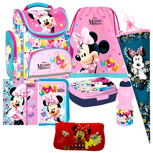 Minnie Maus 8 Teile Mouse Disney SCHULRANZEN RANZEN Federmappe Tasche Tornister Schultüte Set mit Sticker-von-Kids4shop von kids4shop