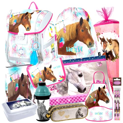 Pferd Horses Pony 14 Teile SCHULRANZEN Set Ranzen SCHULTÜTE 85 cm TORNISTER mit Sticker-von-Kids4shop Federmappe Schultasche von kids4shop