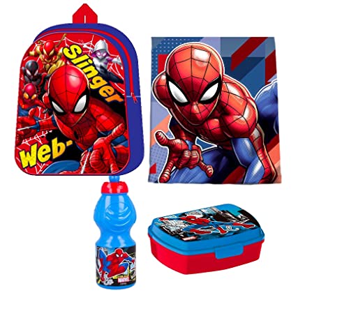 Spiderman Spider man RUCKSACK TASCHE KINDERGARTEN 4 Teile Set Brotdose Flasche mit Sticker-von-Kids4shop von kids4shop