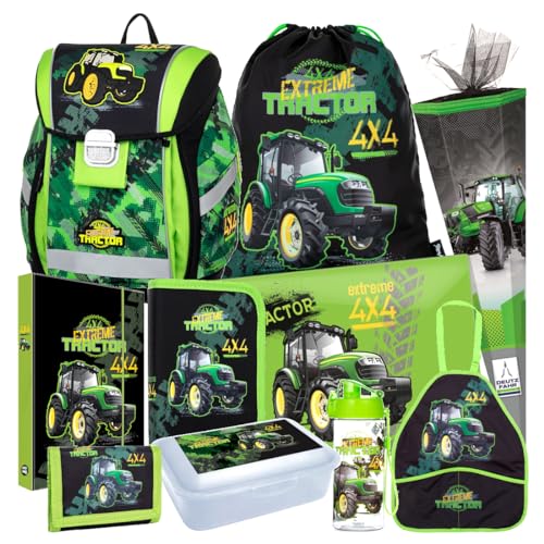 Traktor Schulranzen Set 10 Teile Ranzen Tornister Tasche Federmappe mit Sticker-von-Kids4shop Schultüte 85 cm Blau von kids4shop