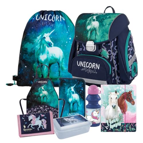 Einhorn Unicorn Pegasus Pferd Pony Horse 8 Teile Set SCHULRANZEN Ranzen FEDERMAPPE TORNISTER Rucksack mit Sticker-von-Kids4shop Tasche von kids4shop