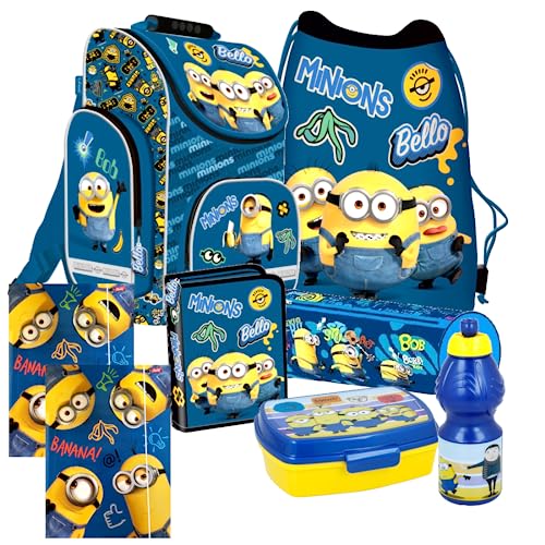 MINIONS 8 Teile Set blau Schulranzen Ranzen Federmappe Tornister mit Sticker-von-Kids4shop von kids4shop