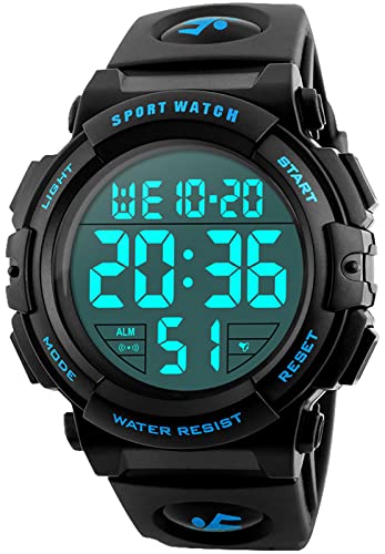 kieyeeno Herren Digital Sport Uhren, 50M Wasserdicht Sport Outdoor Armbanduhr mit LED Licht, Alarm, Kalender, Stoppuhr, 12/24 Stunden Duale Zeitzone (Blau) kieyeeno Herren Digital Sport Uhren, 50M Wasserdicht Sport Outdoor Armbanduhr mit LED Licht, Alarm, Kalender, Stoppuhr, 12/24 Stunden Duale Zeitzone (Blau) von kieyeeno