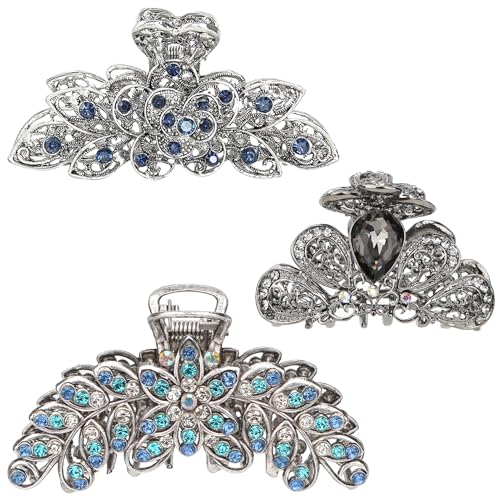 kilofly 3 x Haarspangen für Damen, mit Strasssteinen, Metall, Vorteilspackung von kilofly