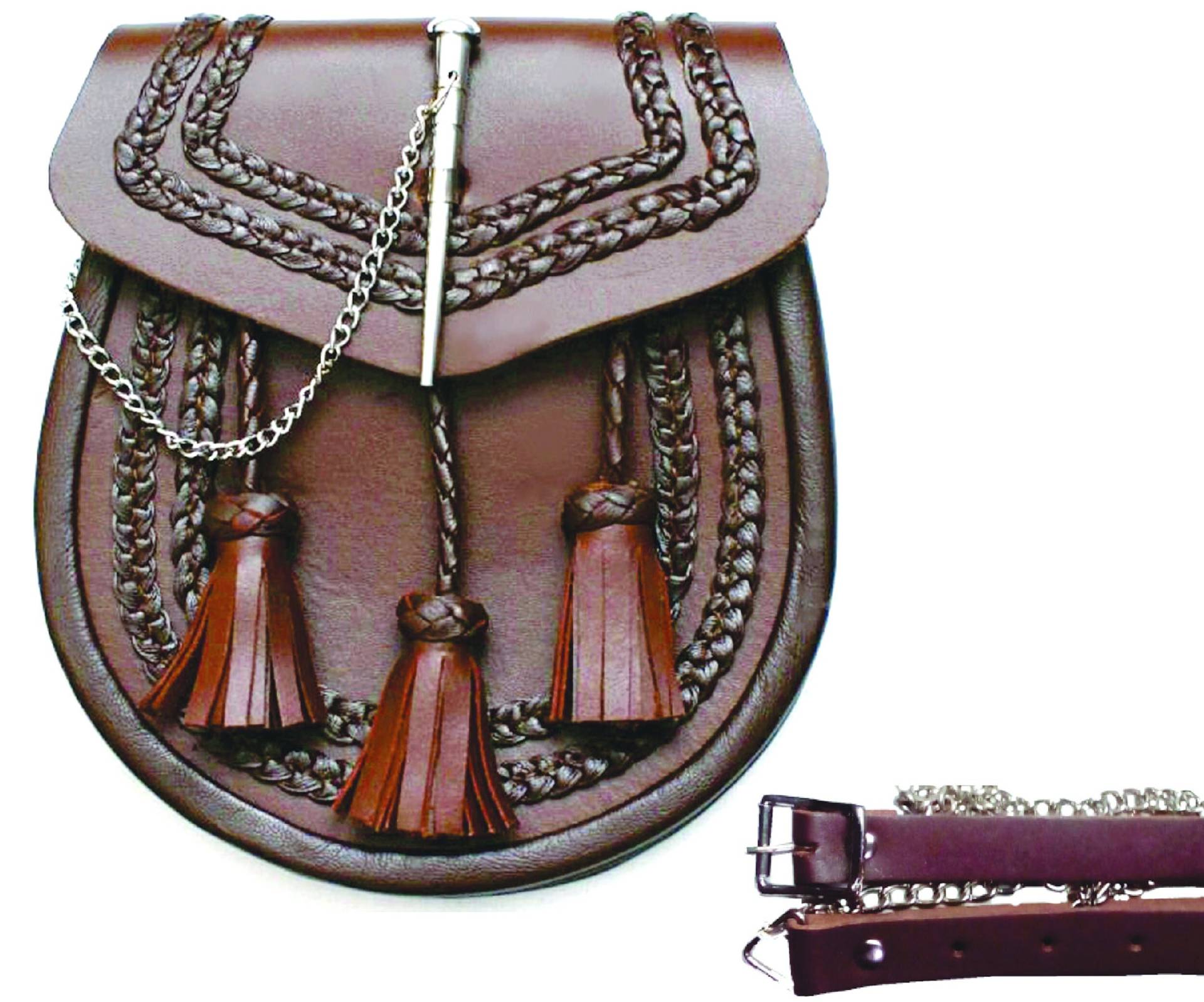 Maestro Echtleder Sporran-Erstklassiges Echtes Leder-Hand Geflochtener Rundum-Drop-Pin-Verschluss Maestro Echtleder Sporran-Erstklassiges Echtes Leder-Hand Geflochtener Rundum-Drop-Pin-Verschluss von kiltartisan