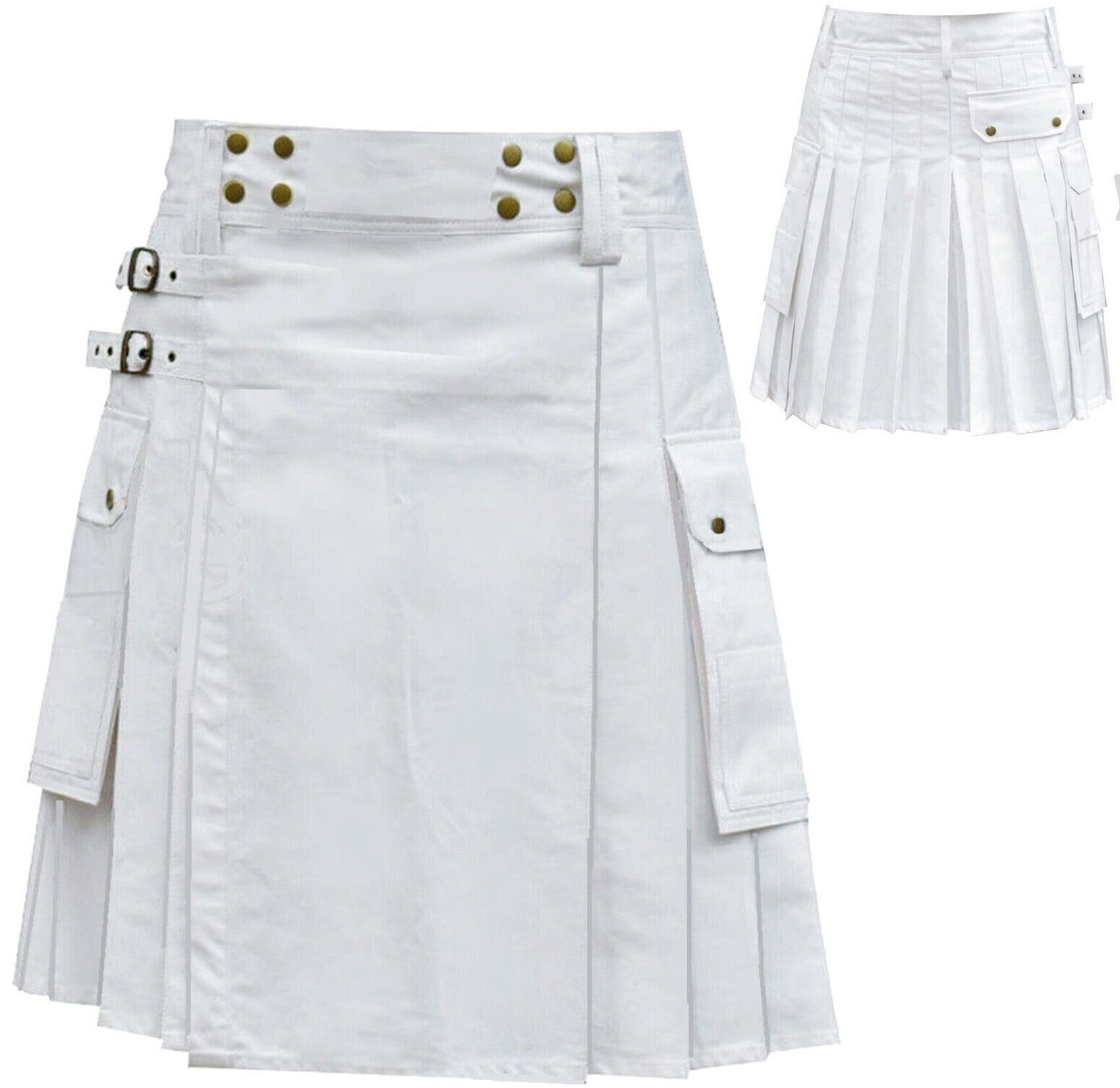 White Cotton Kilt-Utility Style-Cargo Taschen-Custom Made-Handmade Hand Plissee White Cotton Kilt-Utility Style-Cargo Taschen-Custom Made-Handmade Hand Plissee von kiltartisan