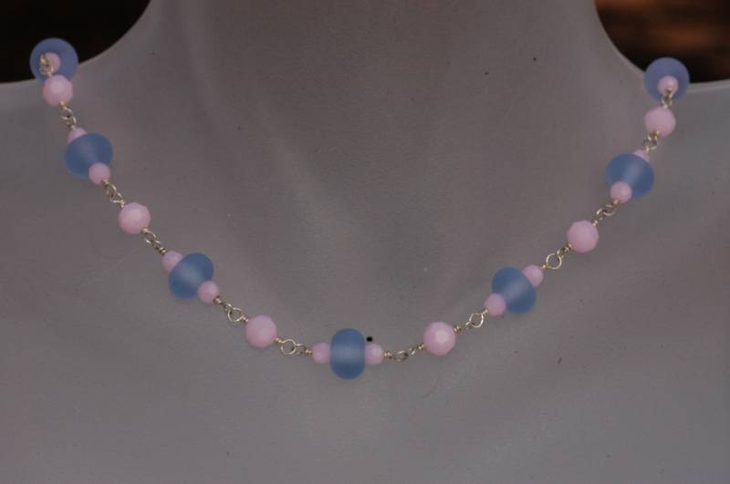 Kimadirose Blau Handgemachte Lampwork & Swarovski Pink Ice Sterling Halskette Handsign Kimadirose Blau Handgemachte Lampwork & Swarovski Pink Ice Sterling Halskette Handsign von kimadirose