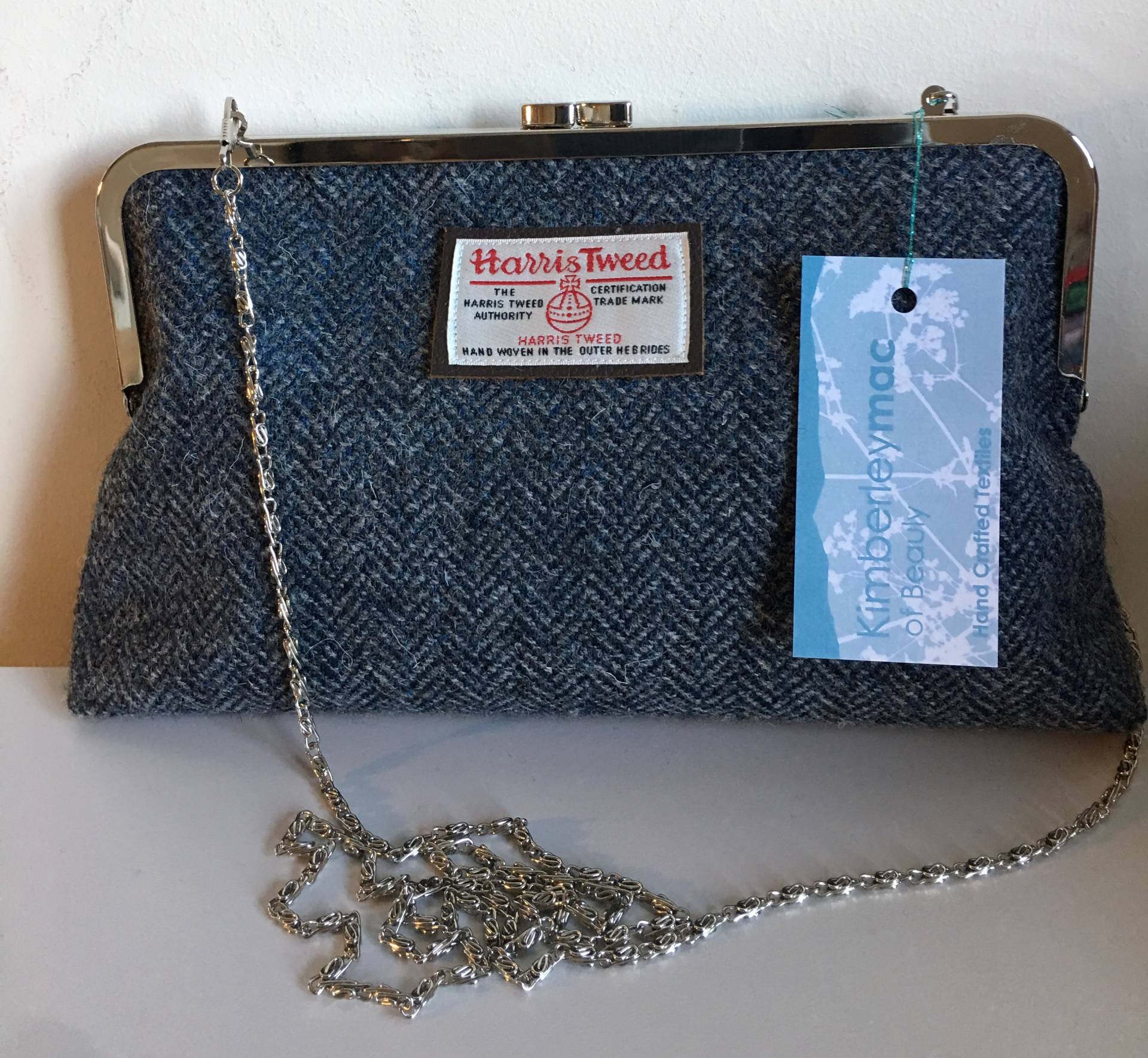 Harris Tweed Blaue Fischgrät-Clutch-Tasche Harris Tweed Blaue Fischgrät-Clutch-Tasche von kimberleymac