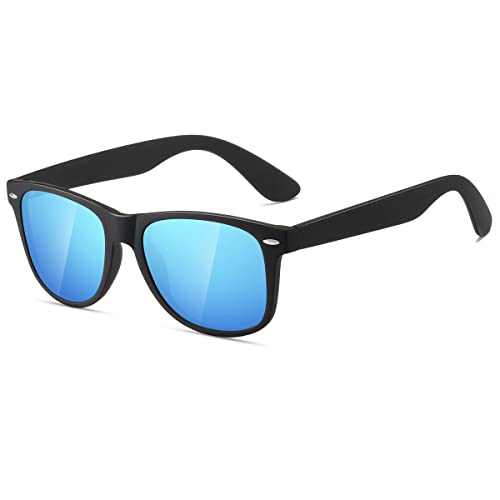 Kimorn Polarisierte Sonnenbrille, klassisch, Unisex, Hornrand, 80er-Jahre-Retor-Brille, AE0300 (Black&Pale Blue, 52) von kimorn