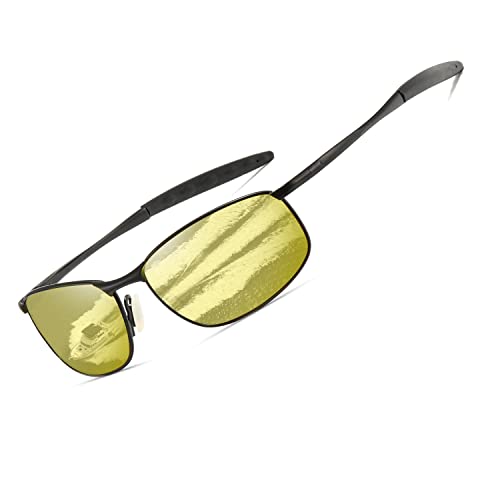 kimorn Polarisierte Sonnenbrille Herren Retro Rechteckig Rahmen Klassisch Unisex Gläser K0535 (Schwarz&Gelb) von kimorn