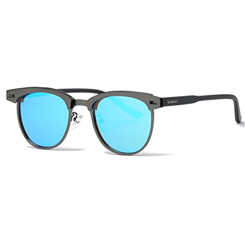 kimorn Polarisierte Sonnenbrille Unisex Retro Halb-Randlos Metall Rahmen Gläser K0558 (Grau&Blau) von kimorn