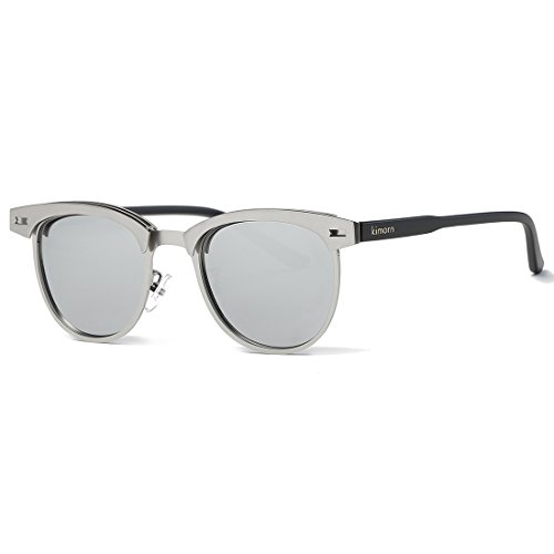 kimorn Polarisierte Sonnenbrille Unisex Retro Halb-Randlos Metall Rahmen Gläser K0558 (Silber) von kimorn