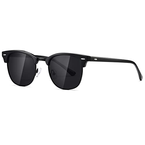 kimorn Polarisierte Sonnenbrille Unisex Retro Halb-Randlos Rahmen Klassisch Eyewear AE0550 (Schwarz, 52) von kimorn