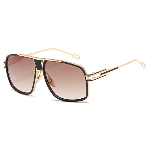 kimorn Sonnenbrille für Herren Retro Goggle Metallrahmen Classic Eyewear AE0336 (Gold&Braun, 62) von kimorn