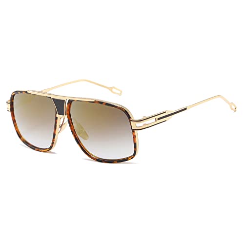 kimorn Sonnenbrille für Herren Retro Goggle Metallrahmen Classic Eyewear AE0336 (Schildpatt&Gold, 62) von kimorn
