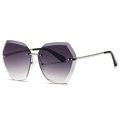 kimorn Sonnenbrillen für Frauen Übergroße randlose Diamant-Schneidlinse Klassisch Eyewear AE0534 (Silber&Grau, 65) von kimorn