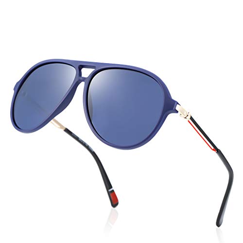 kimorn Klassisch Polarisierte Sonnenbrille für Herren Damen UV-Objektiv Ultraleichter Metallrahmen Retro-Brille K0804 (Mattblau) von kimorn