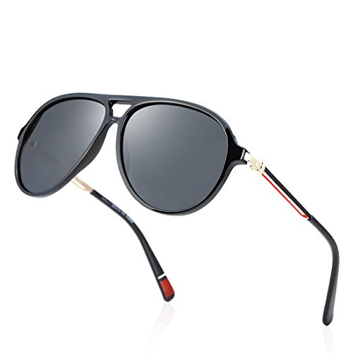 kimorn Klassisch Polarisierte Sonnenbrille für Herren Damen UV-Objektiv Ultraleichter Metallrahmen Retro-Brille K0804 (Schwarz) von kimorn