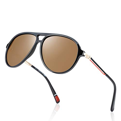 kimorn Klassisch Polarisierte Sonnenbrille für Herren Damen UV-Objektiv Ultraleichter Metallrahmen Retro-Brille K0804 (Schwarz Braun) von kimorn