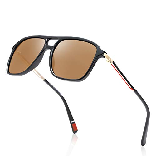 kimorn Klassische Polarisierte Sonnenbrille Für Damen Herren Verspiegelte Linse Retro-Sonnenbrille Aus Metall K0802 (Glänzend schwarz Braun) von kimorn