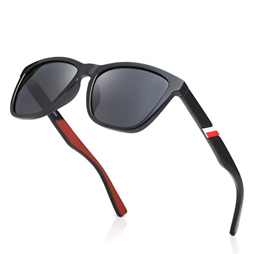 kimorn Polarisiert Sonnenbrille für Damen Herren TR90 Rahmen Klassische Retro-Brille K0800 (Matt schwarzes Rot) von kimorn