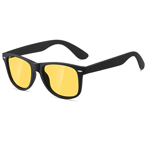 kimorn Polarisierte Sonnenbrille Klassische Unisex Horn Umrandet 80's Retro Eyewear AE0300 (Schwarz&Gelb, 52) von kimorn