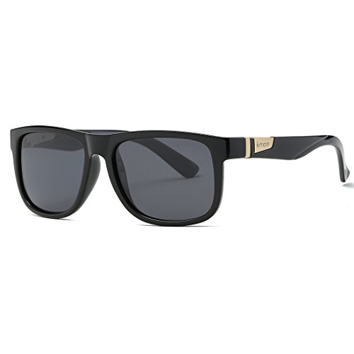 kimorn Polarisierte Sonnenbrille Herren Quadratische Form Retro Unisex Brille K0585 (Glänzend schwarz) von kimorn