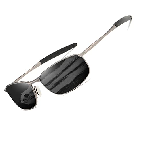 kimorn Polarisierte Sonnenbrille Herren Retro Rechteckig Rahmen Klassisch Unisex Gläser K0535 (Grau&Schwarz) von kimorn