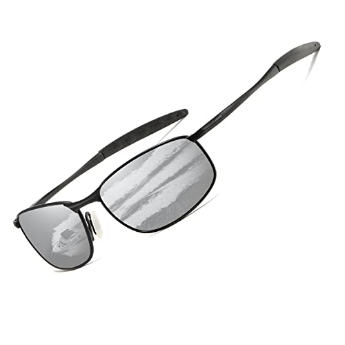 kimorn Polarisierte Sonnenbrille Herren Retro Rechteckig Rahmen Klassisch Unisex Gläser K0535 (Schwarz&Silber) von kimorn