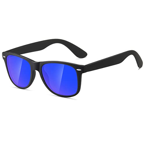 kimorn Polarisierte Sonnenbrille Klassische Unisex Horn Umrandet 80's Retro Eyewear AE0300 (Schwarz&Blau, 52) von kimorn